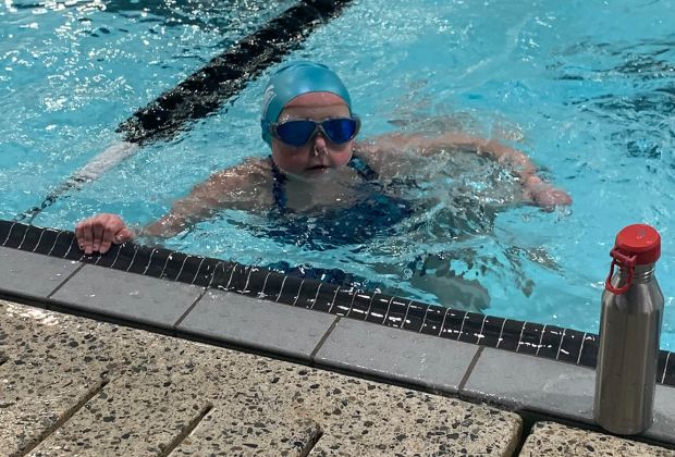 Arianna Beuerman from the Swim-a-thon 2023, with her water